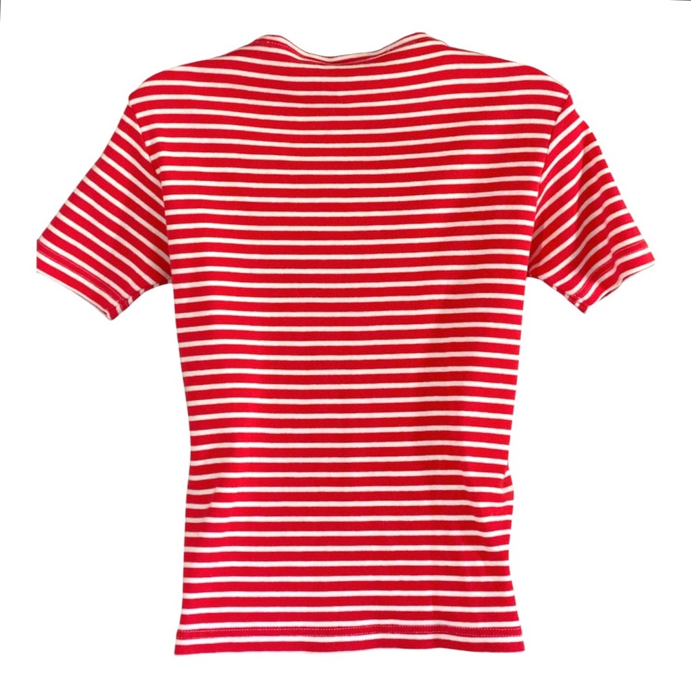 Vintage 90s Liz Sport Striped Tee S Red White 100% Cotton Coastal Preppy - Picture 6 of 7